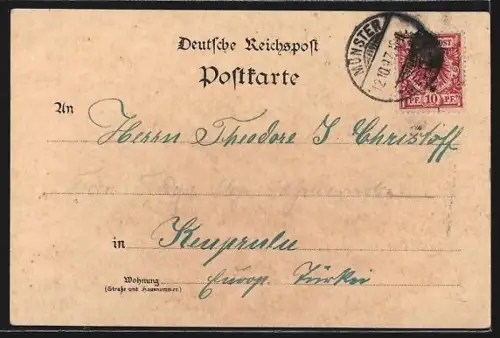 Lithographie Münster / Westfalen, Denkmal der Droste-Hülshoff, Jan van Leyden der Wiedertäufer