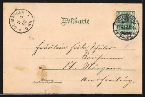 Lithographie Villingen / Baden, Reichspost und Amtsgebäude, Ortsansicht