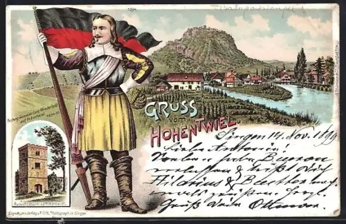 Lithographie Singen / Hohentwiel, Aussichtsturm, Festungskommandant Wiederholdt