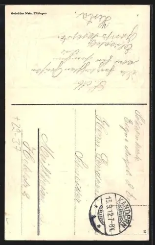 Passepartout-Lithographie Bürgeln, Schloss Bürgeln & Wappen Probstei Bürgeln & St. Blasien