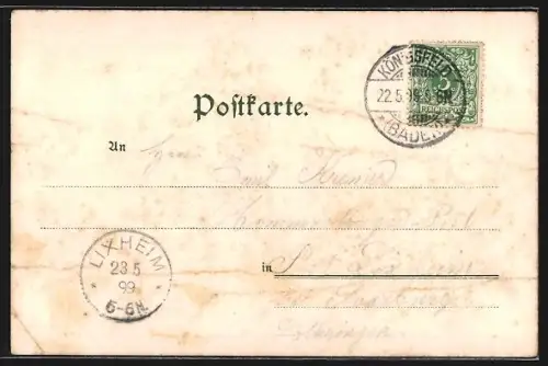 Lithographie Königsfeld / Baden, Mädchenpensionat, Ruine, Knabenpensionat, Kirchhof