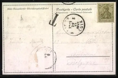 AK Schloss Rheinstein mit Raddampfer der Köln-Düsseldorfer Rheindampfschifffahrt