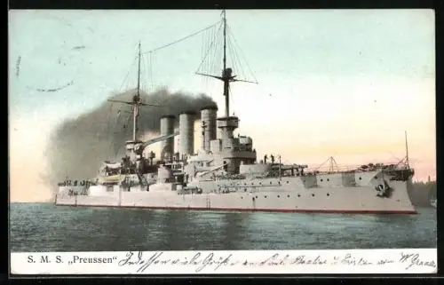 AK Linienschiff Elsass unter Dampf, Kriegsschiff