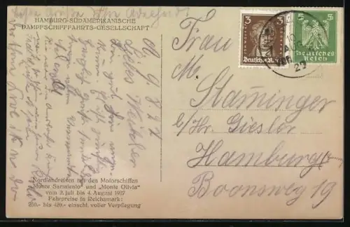 AK Passagierschiff Monte Sarmiento in der Naerobucht, Nordlandreisen 1927