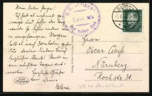 AK Salonschnelldampfer Frigga auf See, Passagierschiff