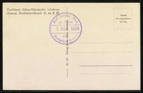 AK Turbinen-Schnelldampfer Cobra der Hapag am Anleger, Passagierschiff