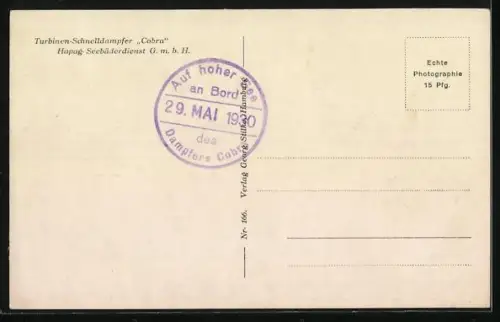 AK Turbinen-Schnelldampfer Cobra vom Hapag-Seebäderdienst auf hoher See, Passagierschiff