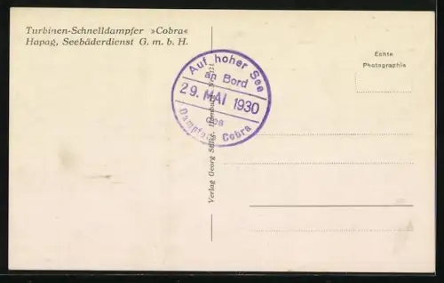AK Turbinen-Schnelldampfer Cobra vom Hapag-Seebäderdienst, Passagierschiff