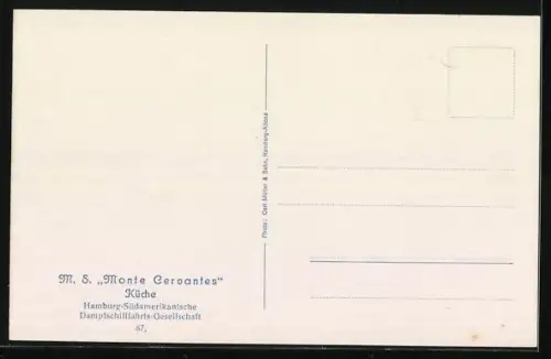 AK Dampfer M. S. Monte Cervantes der Hamburg-Süd, Küche, Hamburg-Südamerika Linie