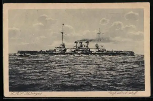 AK Linienschiff Thüringen in Fahrt, Kriegsschiff