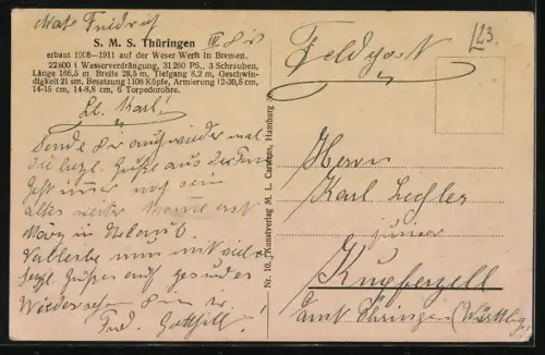 AK Linienschiff Thüringen in Fahrt, Kriegsschiff