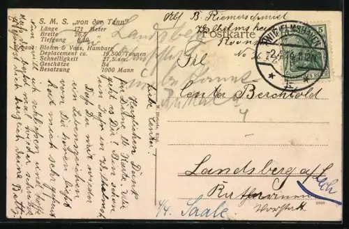 AK Grosser Kreuzer Von der Tann in Fahrt, Kriegsschiff