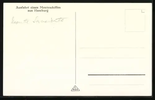 AK Hamburg, Passagierschiff Monte Sarmiento verlässt den Hafen