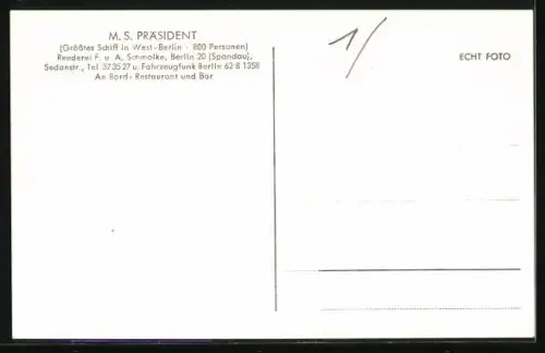 AK Berlin, Passagier-Binnenschiff Präsident in Flaggengala