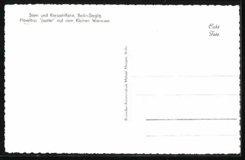 AK Berlin-Steglitz, Havelbus Jupiter auf dem Kleinen Wannsee