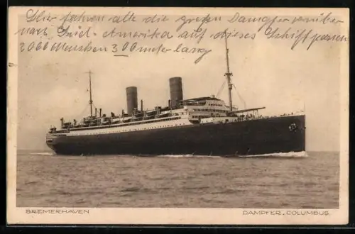 AK Bremerhaven, Dampfer Columbus in Fahrt