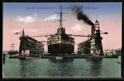 AK Linienschiff Thüringen im grossen Schwimmdock