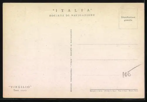 AK Passagierschiff Virgilio in voller Fahrt, Italia Società di Navigazione