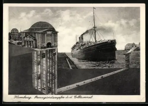 AK Hamburg-Steinwärder, Elbtunnel, Passagierdampfer Cap Finisterre über dem Elbtunnel