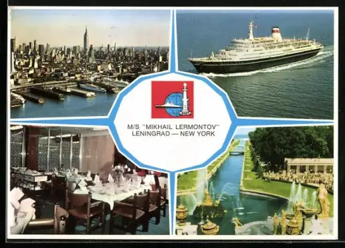 AK Sowjetisches Motorschiff Mikhail Lermontov der Linie Leningrad-New York, Passagierschiff