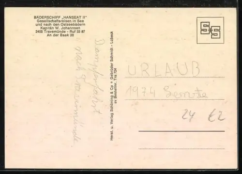 AK Bäderschiff Hanseat II für Gesellschaftsreisen in See und nach den Otseebädern, Passagierschiff