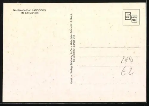 AK Langeoog, Motorschiff Lili Marleen läuft in den Hafen ein, Passagierschiff