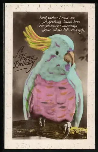 AK Kakadu auf einem Ast, Geburtstagsgruss