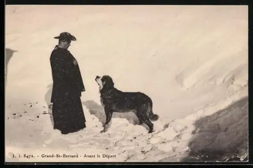 AK Grand St-Bernard, Mönch und Bernhardiner