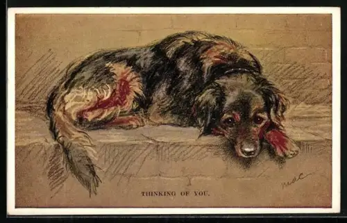 AK Thinking of You, Liegender Hund