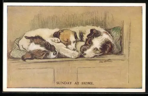 AK Sunday at Home, Terrier mit Jungen