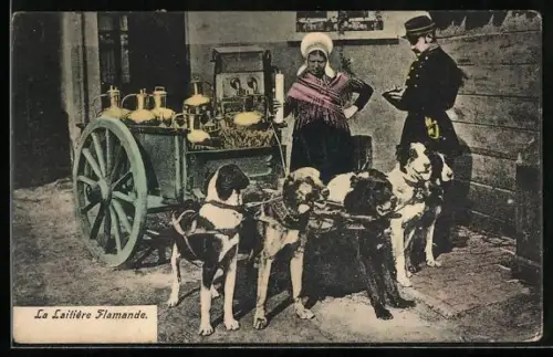 AK La Laitière Flamande, Milchverkäuferin, Hundegespann, Polizist