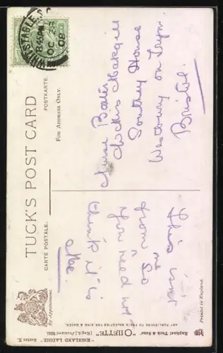 Künstler-AK Hamish: Schottischer Junge steht vor dem Haus eines Mädchens