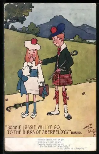 Künstler-AK Hamish: Schottisches Pärchen in den Highlands