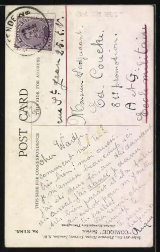 Künstler-AK Donald McGill: Dickes Paar will zu kleine Badesachen ausleihen