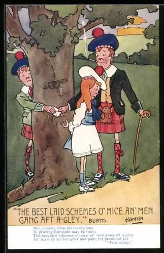 Künstler-AK Hamish: The best laid schemes O`Mice an`Men gang aft a-gley Burns