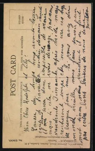 Künstler-AK Donald McGill: Mädchen sitzt auf einer Mondsichel und schreibt einen Brief