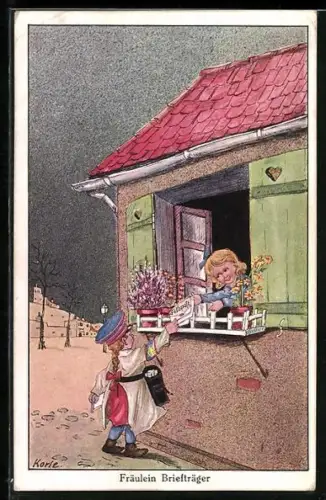 Künstler-AK Korle: Fräulein Briefträger