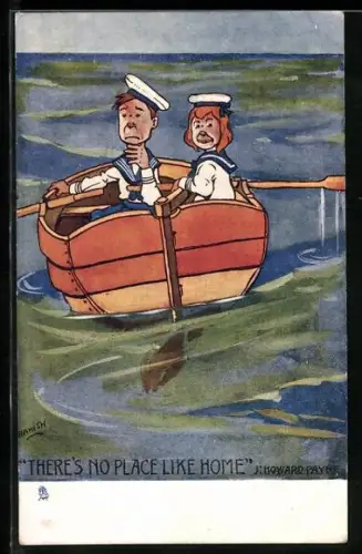 Künstler-AK Hamish: Kleines Matrosenpaar in einem Ruderboot