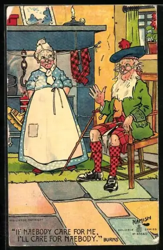 Künstler-AK Hamish: Altes schottisches Paar am Kamin