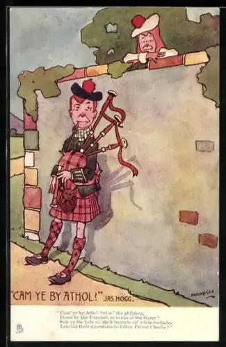 Künstler-AK Hamish: Mädchen beobachtet einen Dudelsackspieler