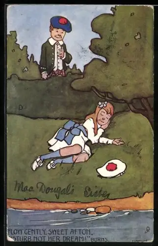 Künstler-AK Hamish: Kleiner Schotte beobachtet ein schlafendes Mädchen