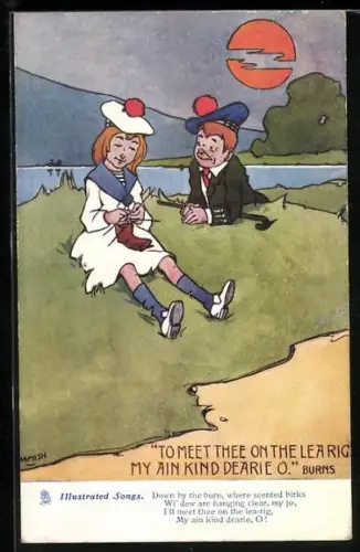 Künstler-AK Hamish: Schottisches Pärchen im Grünen