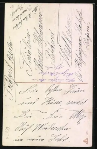 Künstler-AK A. Thiele: Reiter spielt sein Morgenlied, Behüt dich Gott, auf Wiedersehen