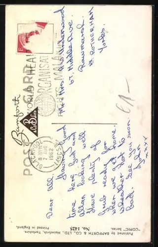 Künstler-AK Arnold Taylor: Hund pinkelt einem Mann ans Bein