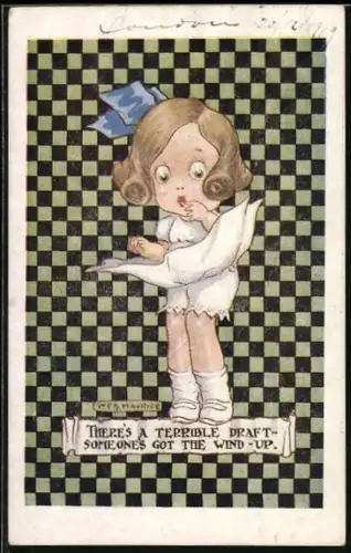 Künstler-AK Maurice: Wind weht den Rock eines Mädchens nach oben