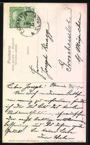 Künstler-AK F.A.C.M. Reisch: Andreas Hofer mit Flagge und Schild in den Tiroler Alpen