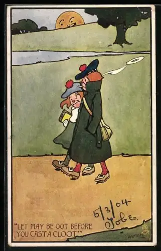 Künstler-AK Hamish: Highland Laddie, Le May be oot before you cast a Cloot, Scherz