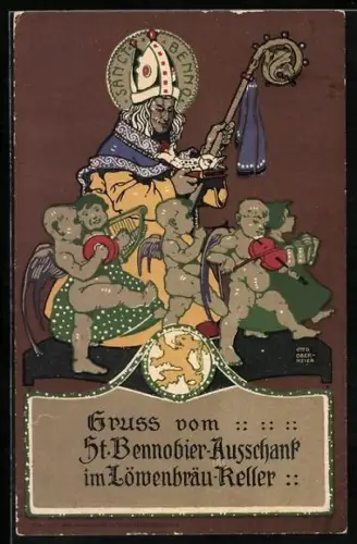 Künstler-AK Otto Obermeier: St. Bennobier-Auschank im Löwenbräu-Keller
