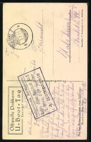 Künstler-AK Stoewer: Kommandoturm eines U-Bootes während unruhiger See, Kriegsfahne