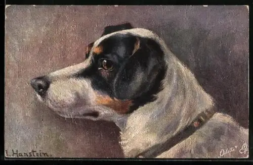 Künstler-AK hübscher Terrier mit Lederhalsband